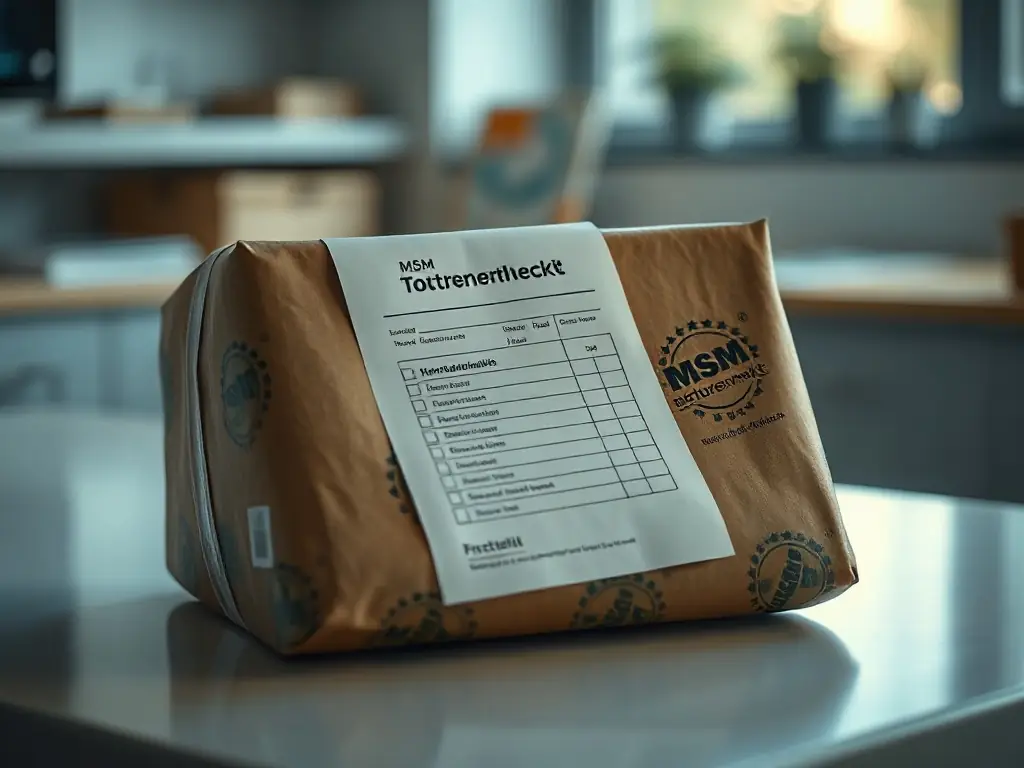 Symbolic image of a package with a checklist and MSM Retourenmarkt branding, representing a shipped order.