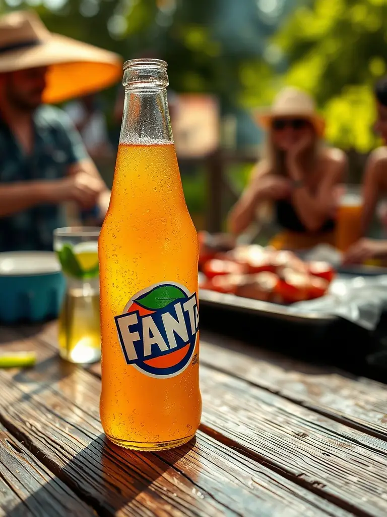 A bright, inviting photo of a hand holding a chilled glass bottle of lemonade with condensation, set against the backdrop of Lake Constance and the Seeblick Kiosk.